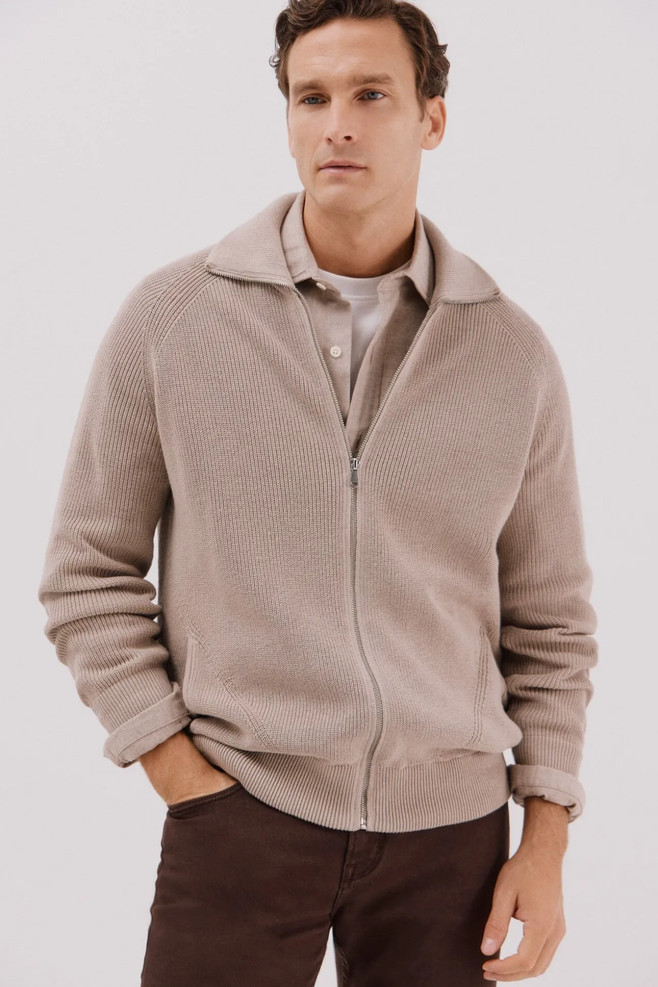 Cárdigan punto algodón cierre cremallera