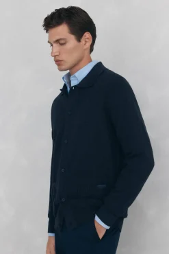 Cárdigan punto algodón cuello polo botones