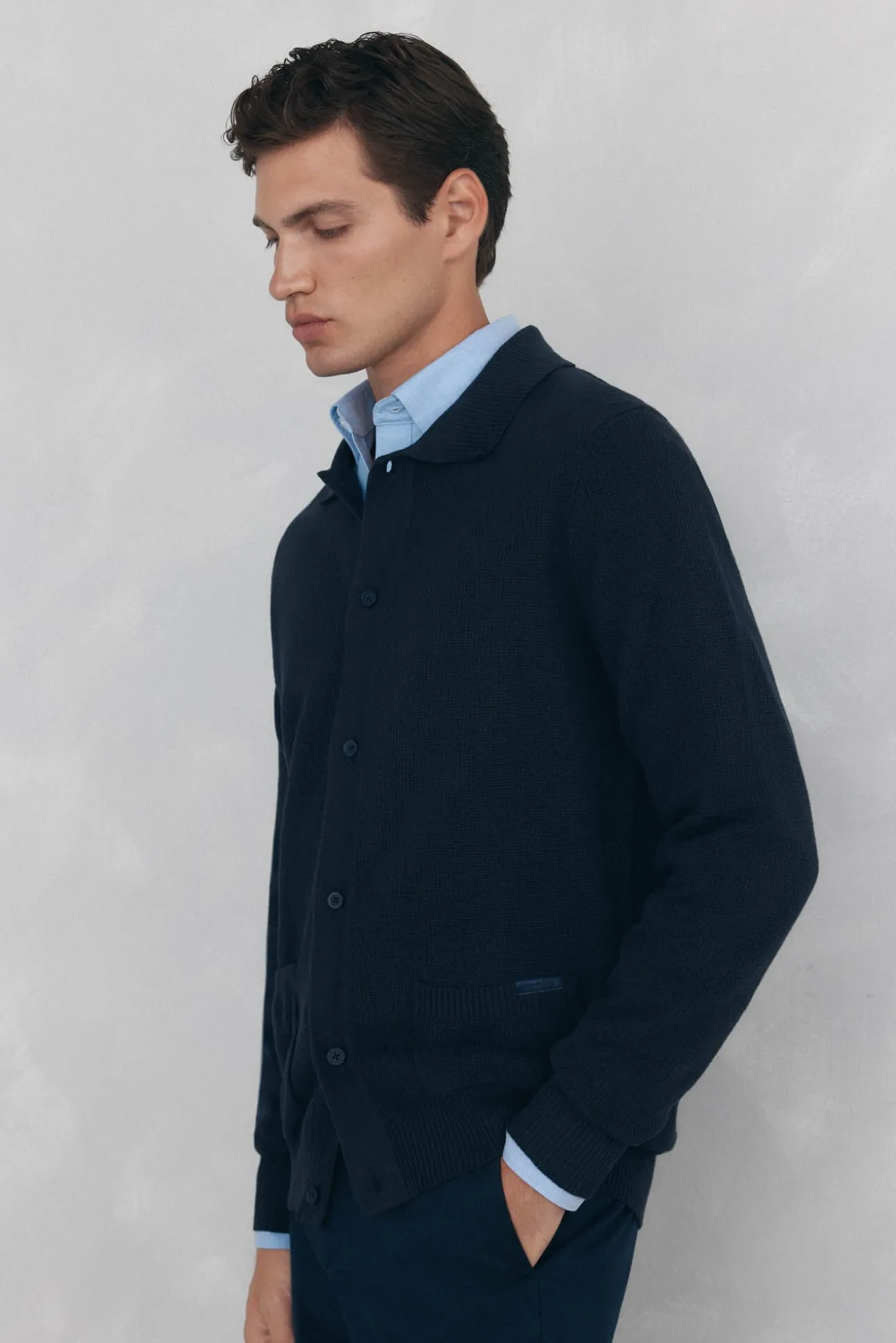 Cárdigan punto algodón cuello polo botones