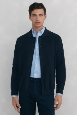 Cárdigan punto algodón cuello polo botones