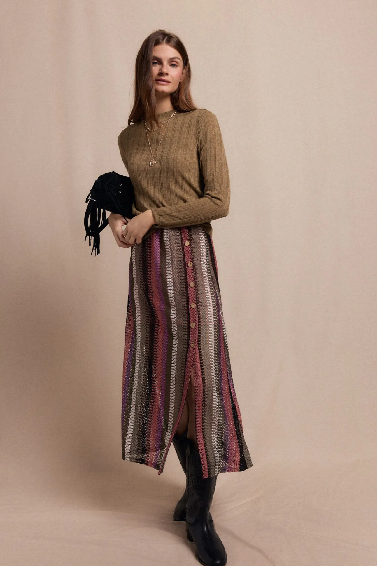 Falda capa de punto rayas