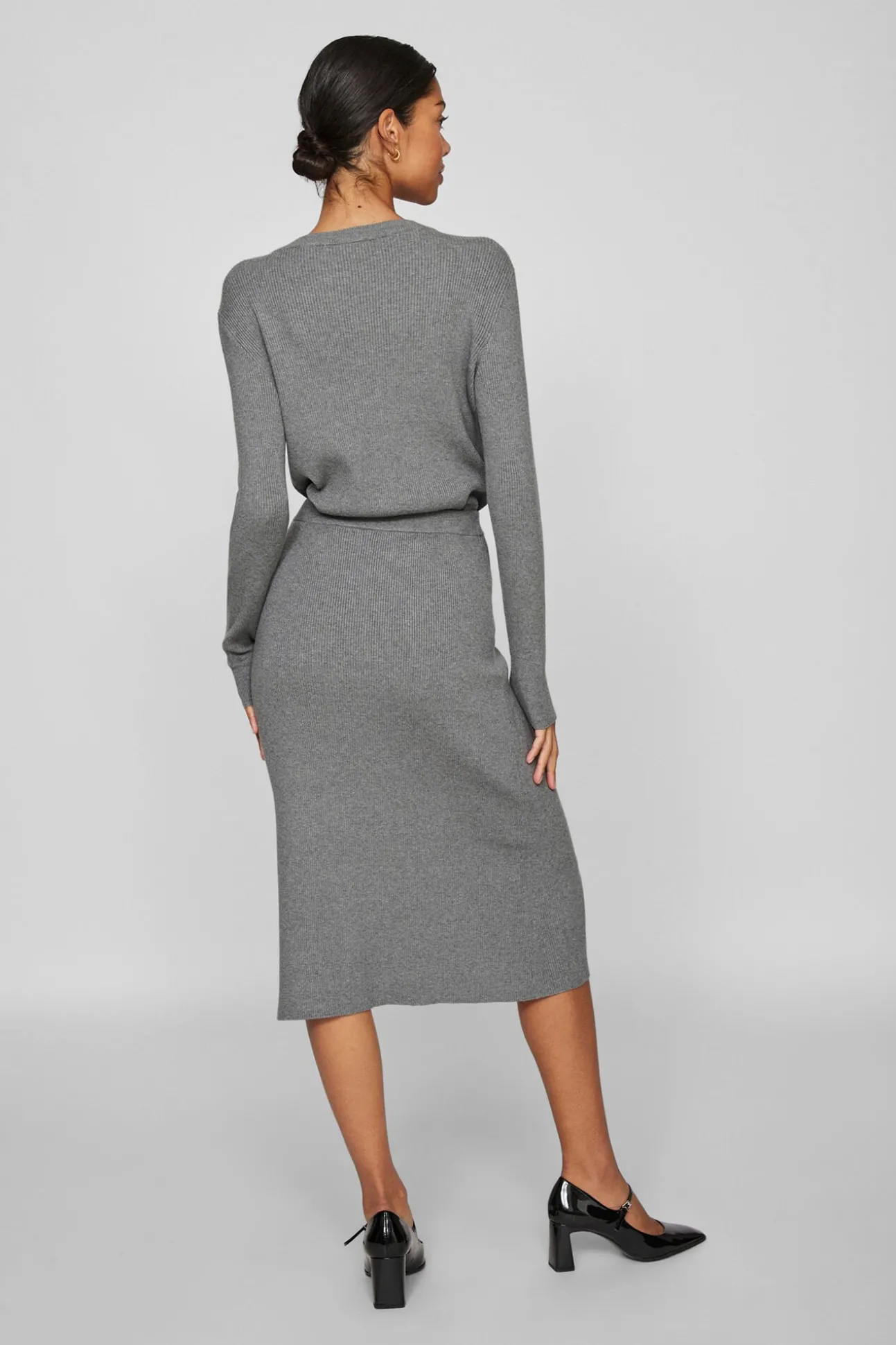 Falda de punto canalé midi