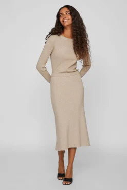 Falda de punto canalé midi