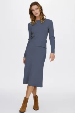 Falda de punto canalé midi