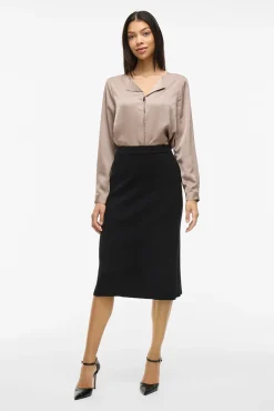 Falda de punto canalé midi