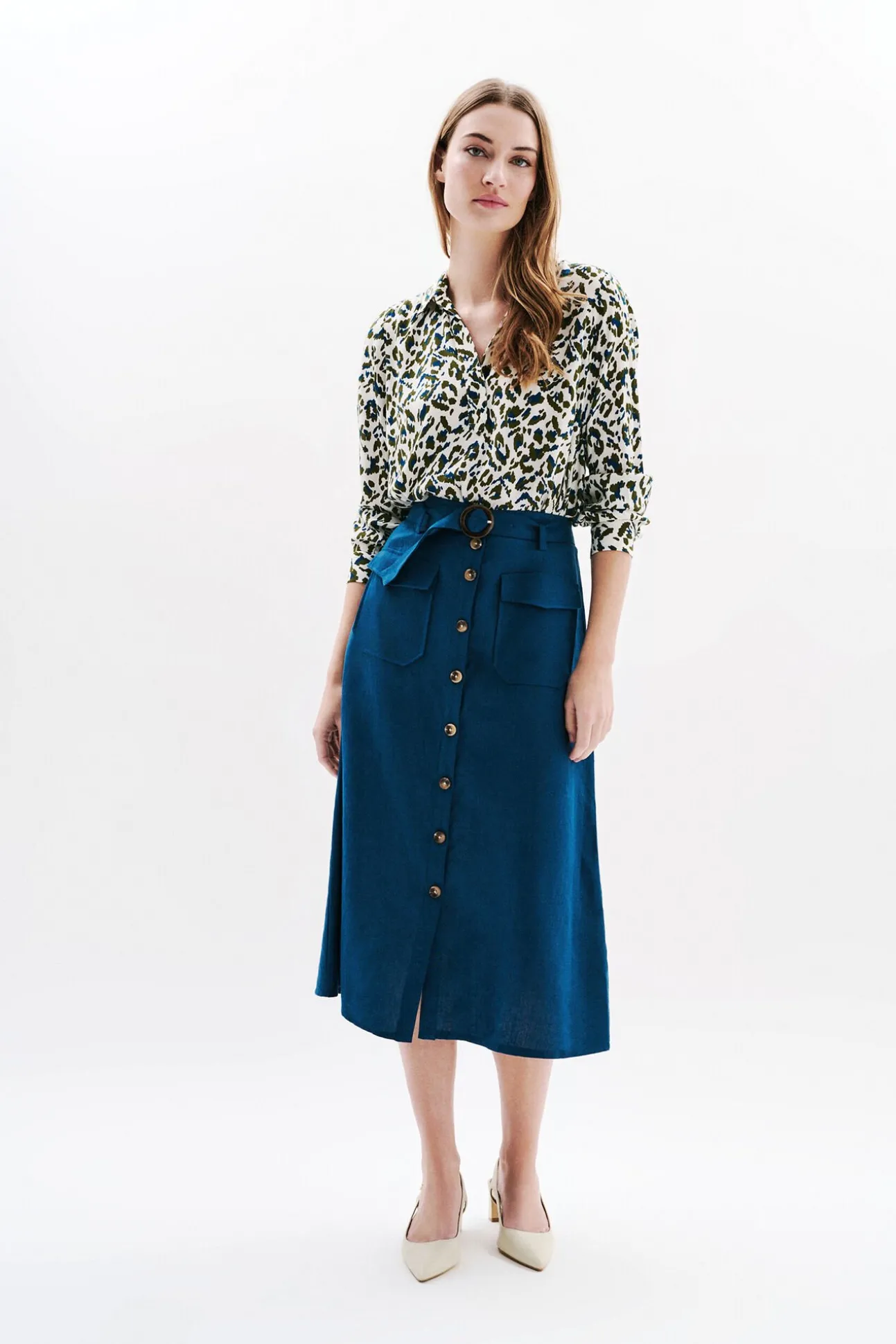 Falda larga botones 100% lino