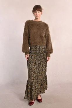 Falda larga con estampado y volantes