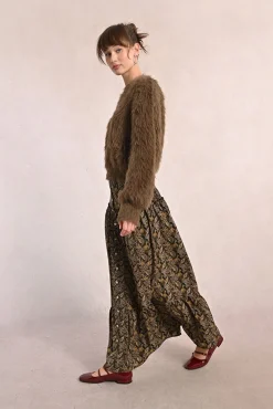 Falda larga con estampado y volantes