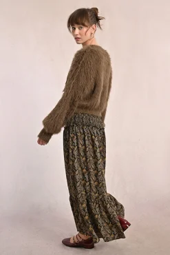 Falda larga con estampado y volantes