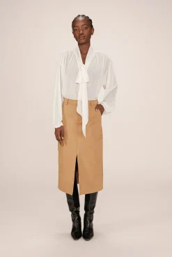 Falda larga midi de ante sintético