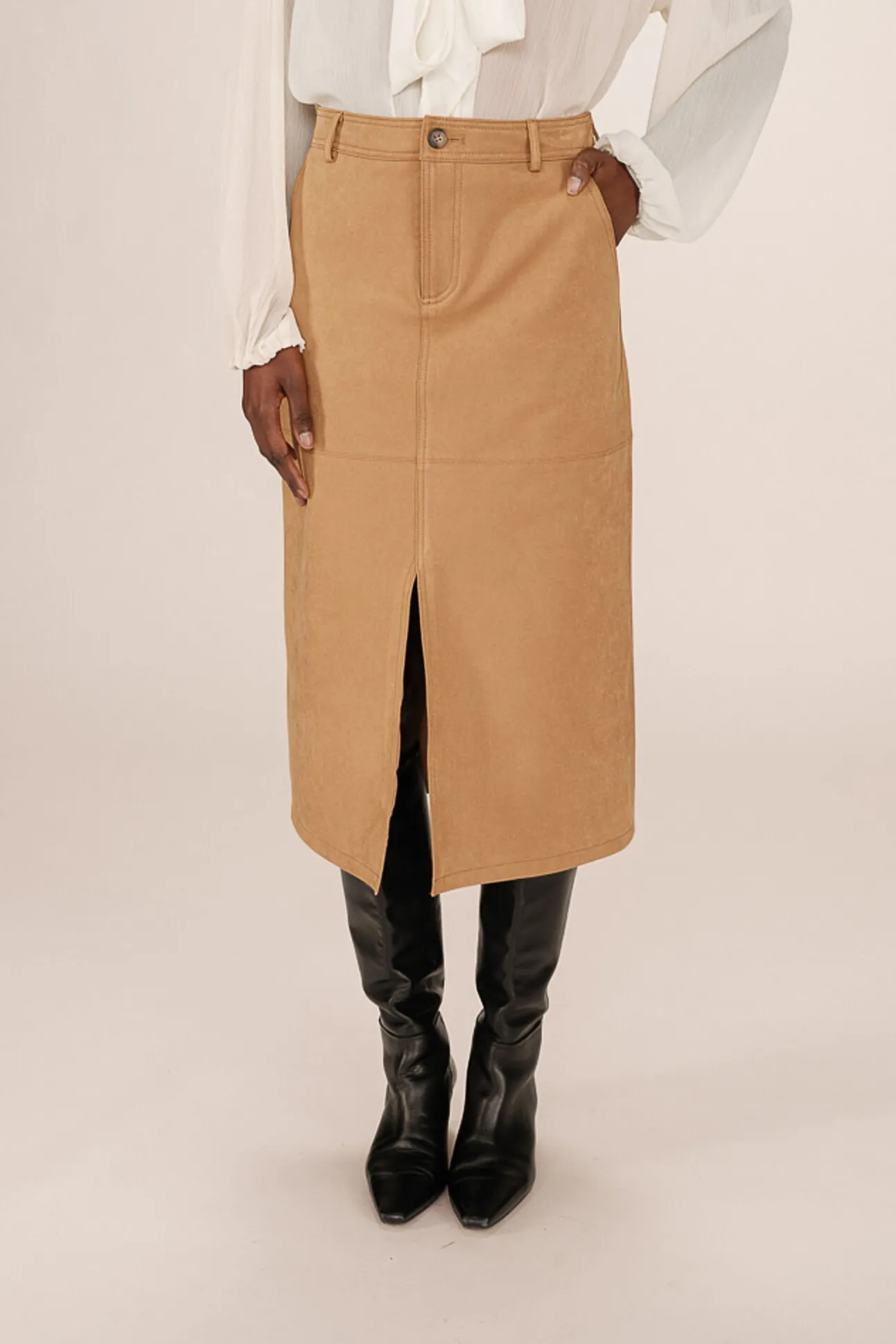 Falda larga midi de ante sintético