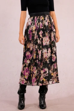 Falda larga plisada con estampado