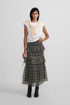 Falda larga volantes estampado