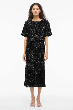 Falda midi con lentejuelas