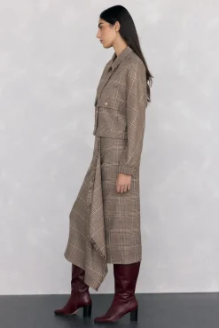 Falda midi cuadros volante desflecado