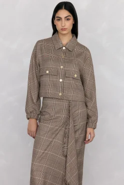 Falda midi cuadros volante desflecado