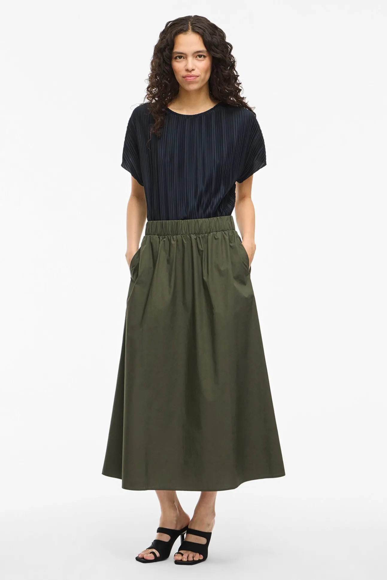 Falda midi de algodón orgánico con viscosa