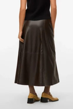 Falda midi efecto piel