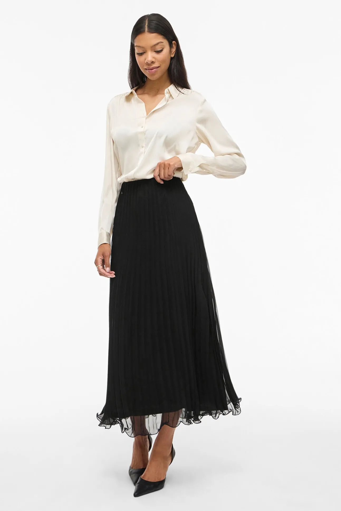 Falda midi plisada de gasa