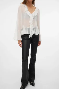 Jeans flared de mujer efecto polipiel