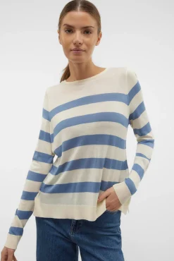 Jersey a rayas de mujer manga larga con cuello redondo