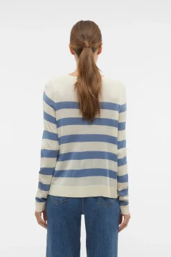 Jersey a rayas de mujer manga larga con cuello redondo