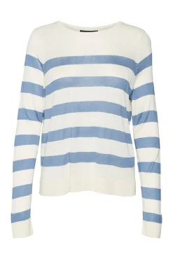 Jersey a rayas de mujer manga larga con cuello redondo