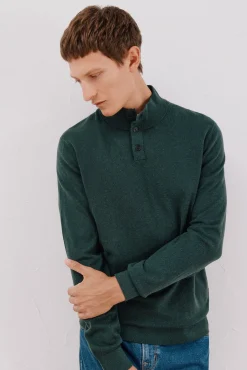 Jersey algodón cashmere cuello alto botones