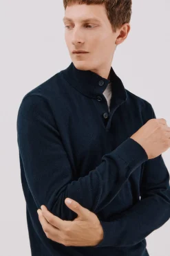 Jersey algodón cashmere cuello alto botones