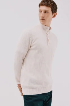 Jersey algodón estructura cuello alto con botones