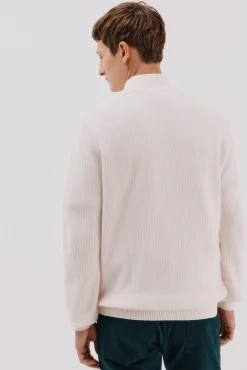 Jersey algodón estructura cuello alto con botones