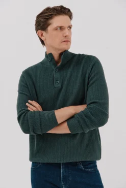 Jersey algodón estructura cuello alto con botones