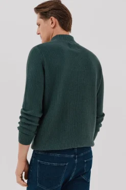 Jersey algodón estructura cuello alto con botones