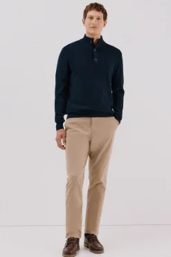 Jersey algodón estructura cuello alto con botones