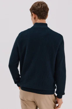 Jersey algodón estructura cuello alto con botones