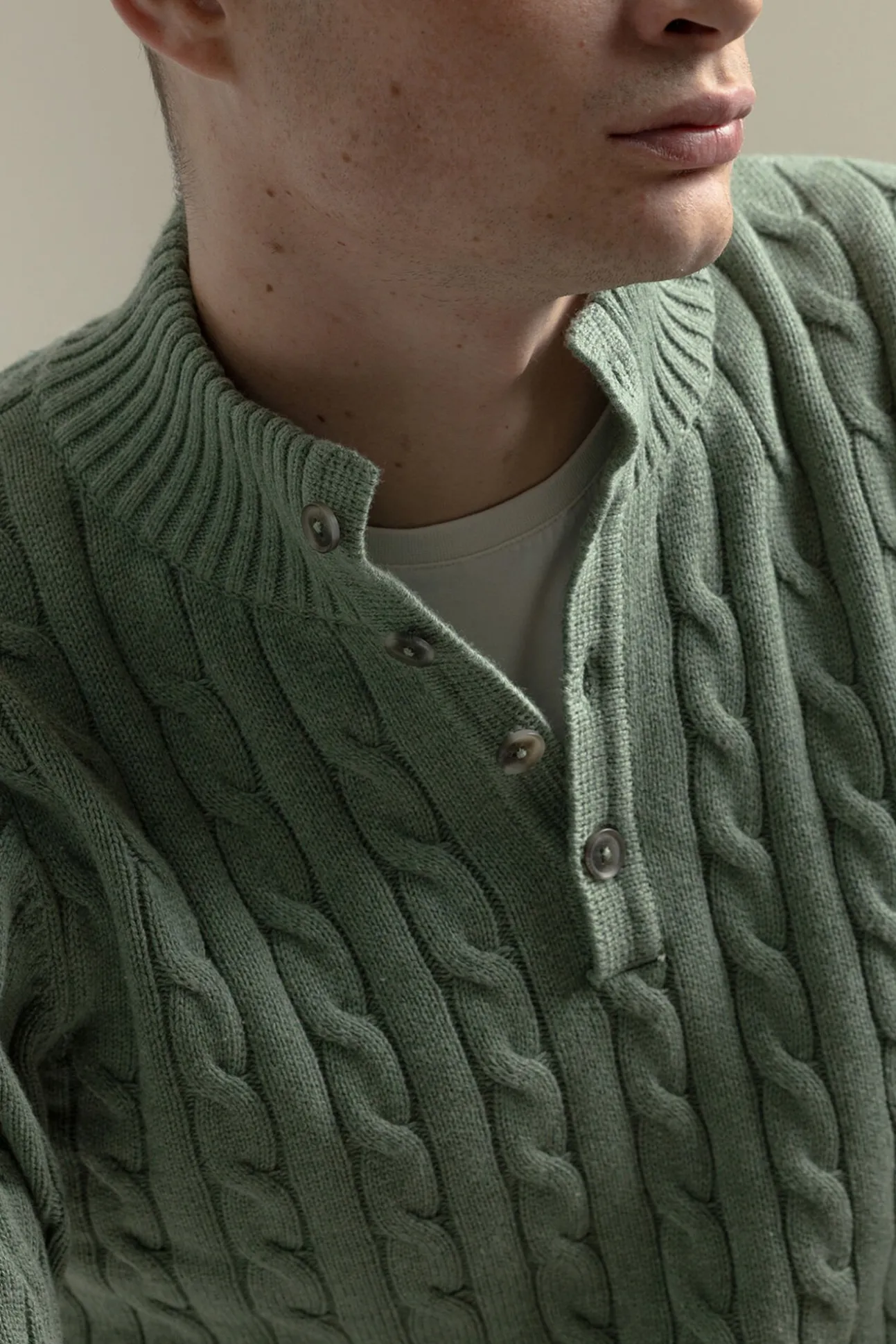 Jersey cable knit botones algodón