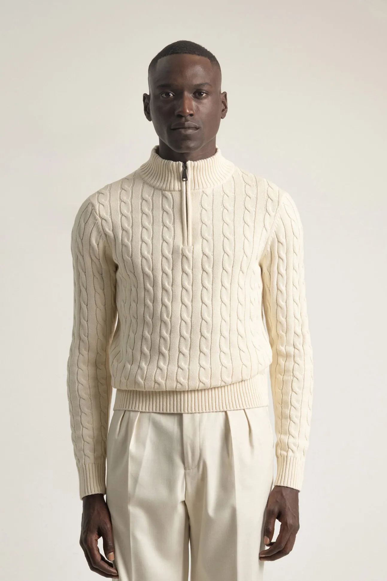 Jersey cable knit cuello mock