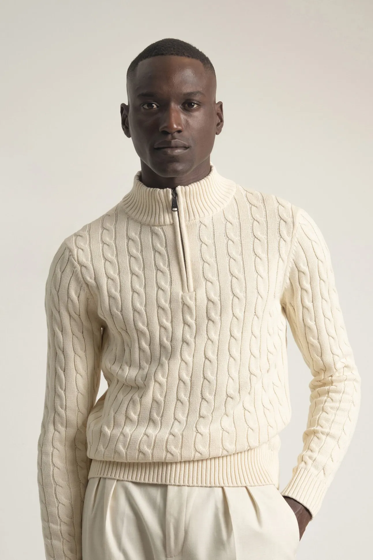 Jersey cable knit cuello mock