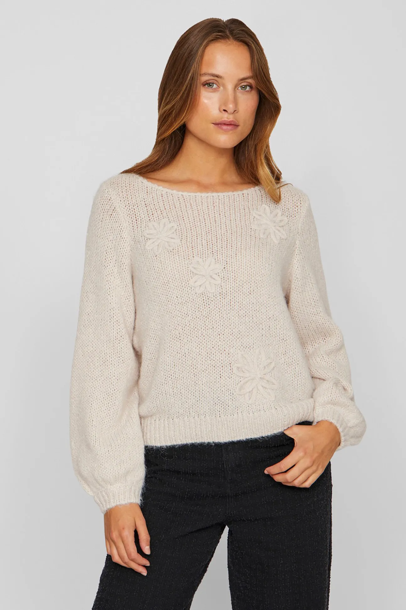 Jersey con flores de punto con lana