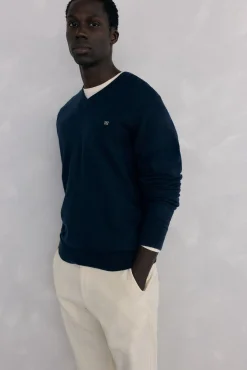 Jersey cuello pico lana merino y cashmere