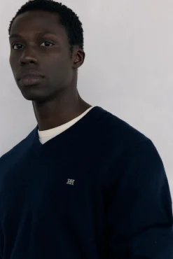 Jersey cuello pico lana merino y cashmere