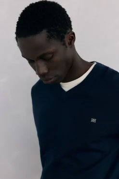 Jersey cuello pico lana merino y cashmere