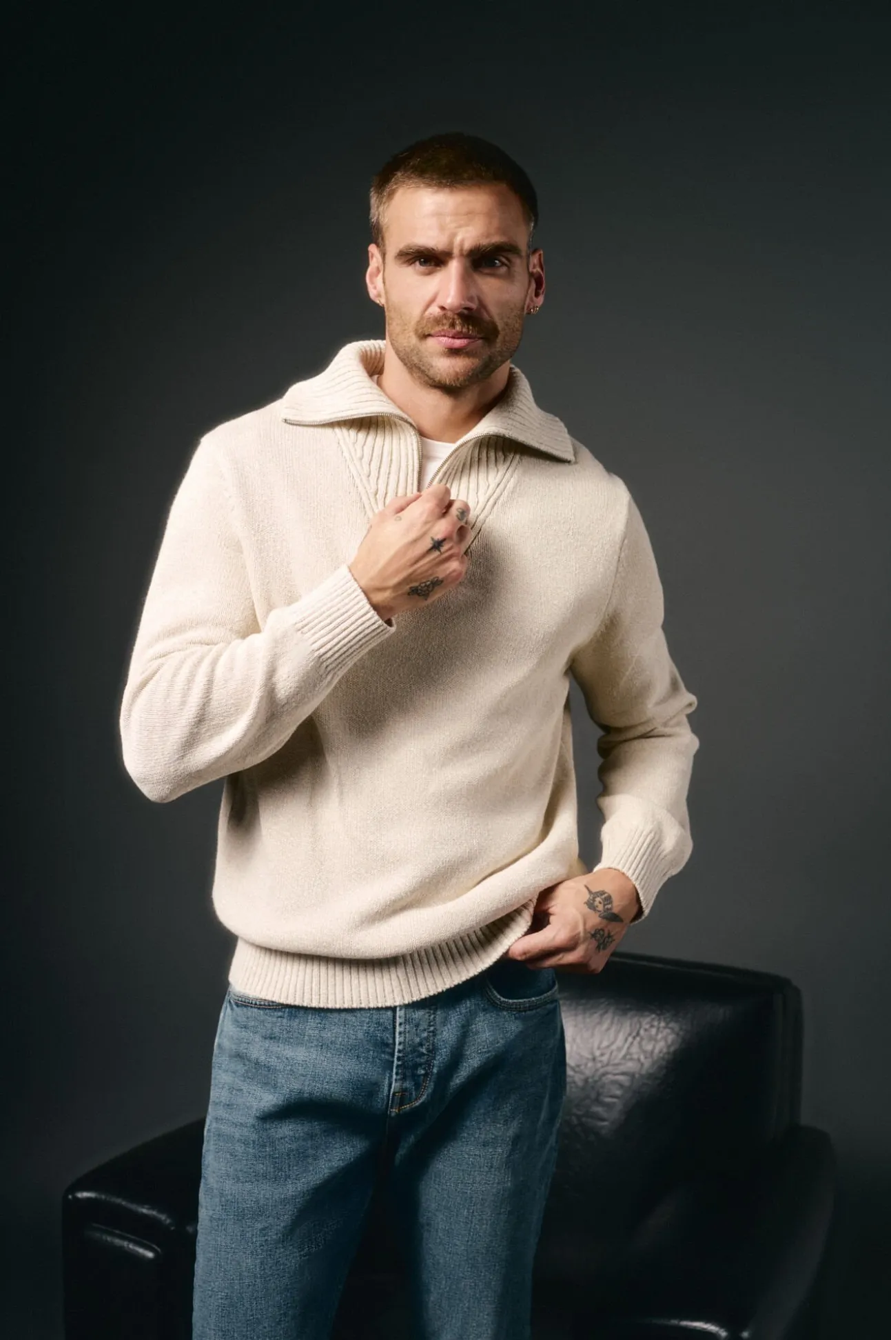 Jersey cuello polo cremallera algodón