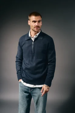 Jersey cuello polo cremallera y bolsillo