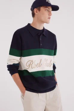 Jersey cuello polo texto bordado