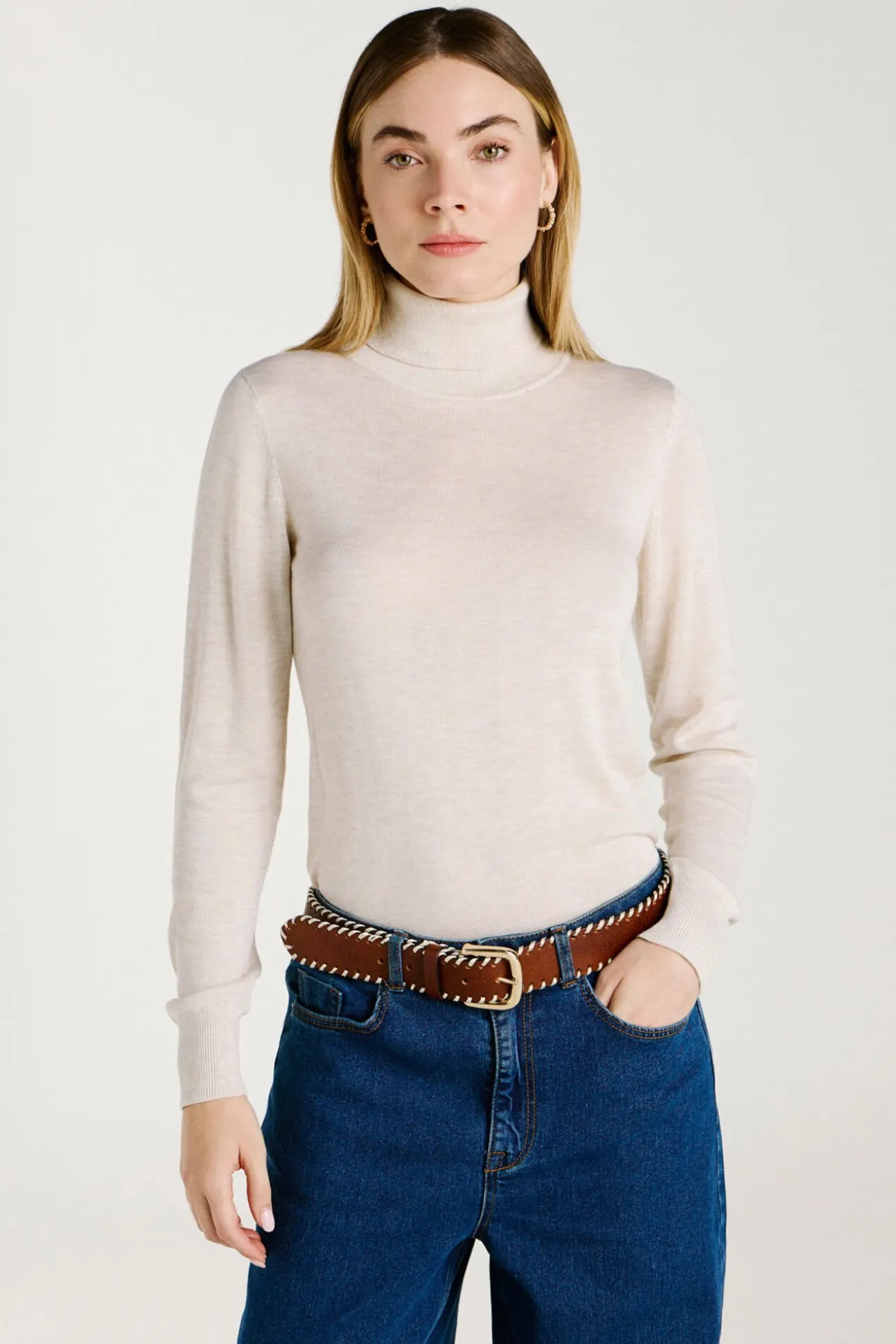 Jersey de cuello alto con viscosa