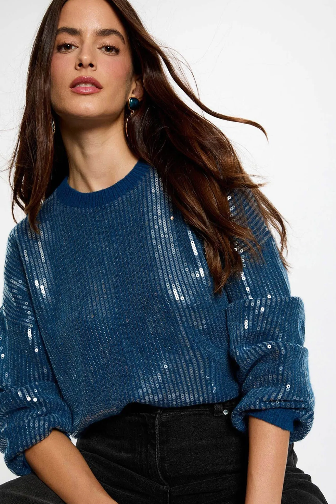 Jersey de lentejuelas cuello redondo