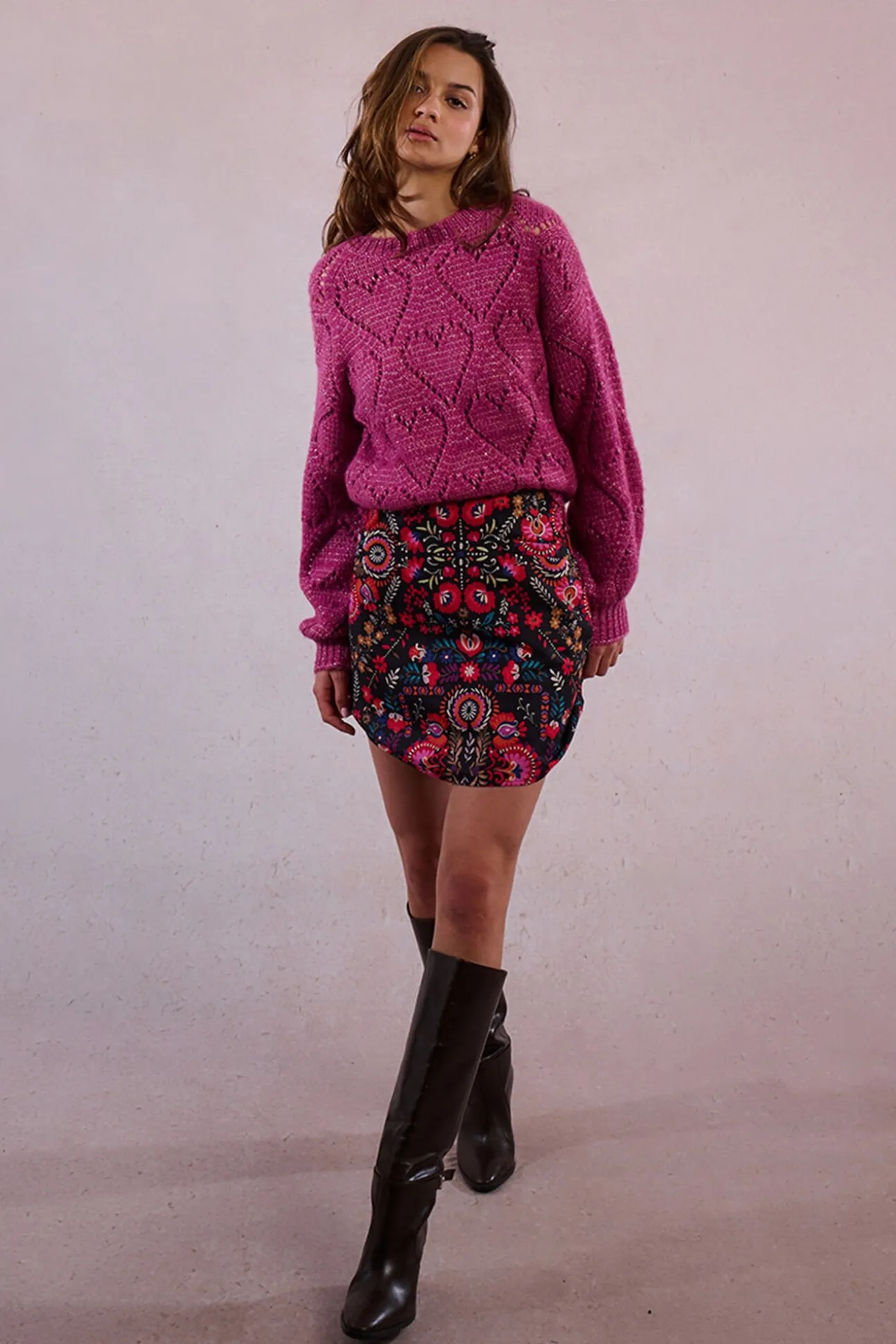 Jersey de manga larga en punto calado con corazones