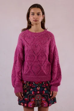 Jersey de manga larga en punto calado con corazones