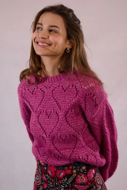 Jersey de manga larga en punto calado con corazones